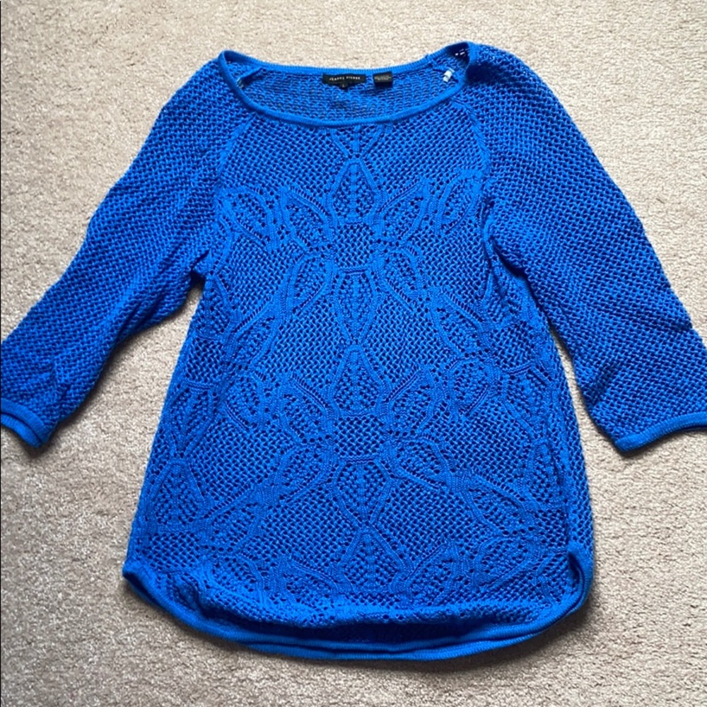 blue crochet sweater